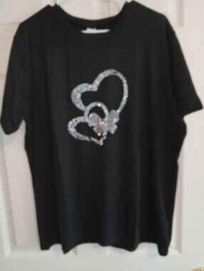 Black Tee with Sparkling Heart Design
